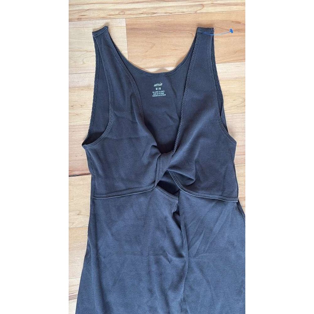 Aerie Charcoal Grey Ribbed Twist Front Cutout Mini Dress M - Picture 3 of 6